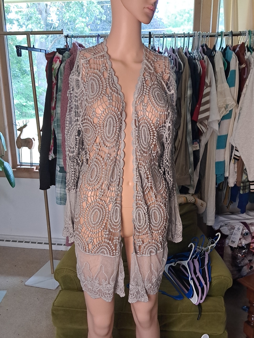 POL Grey Crochet Lace Swim Coverup